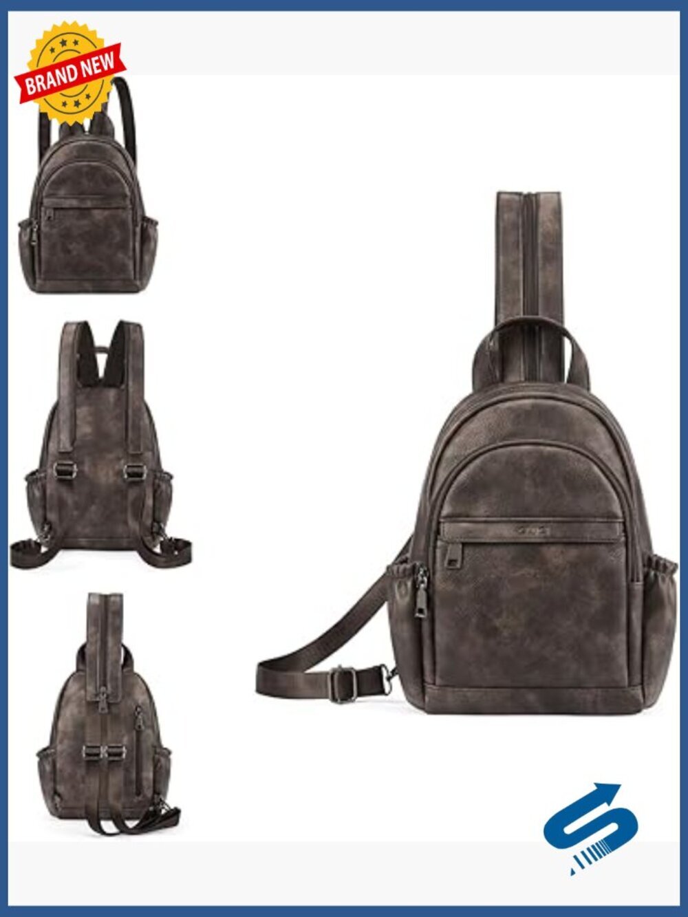 Convertible Leather Sling Backpack Purse Crossbody Bag Travel